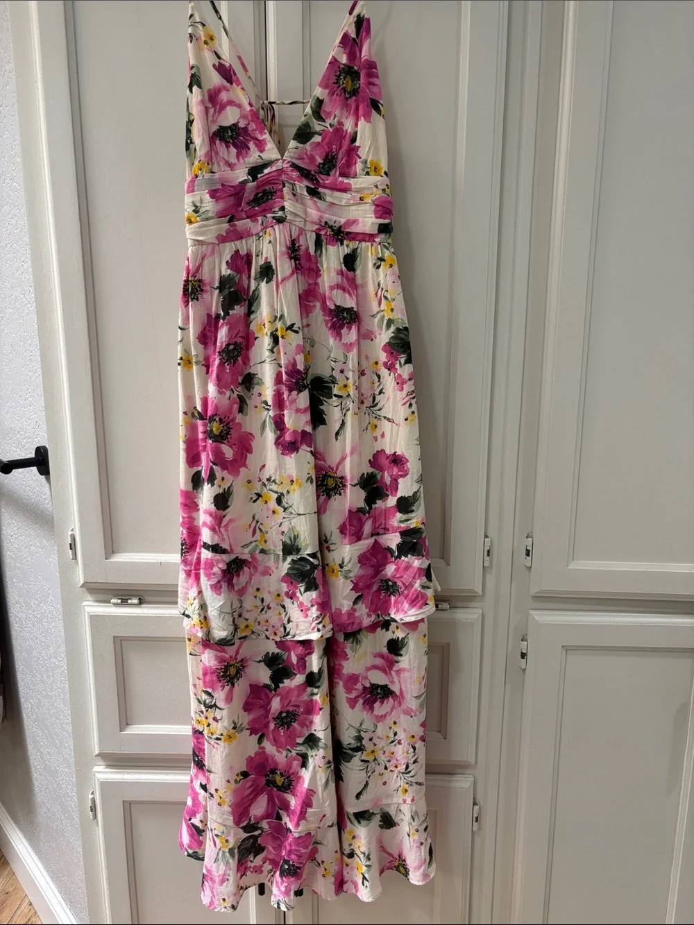 Abercrombie & Fitch White Maxi Dress with Pink Floral Print